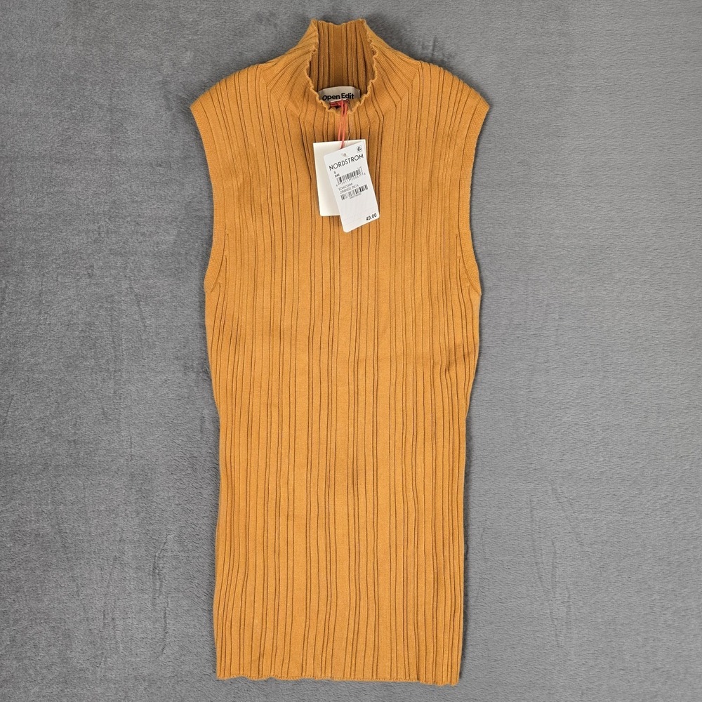 OPEN EDIT Top Women's Small Orange Ribbed Sleeveless Mock Neck Open Back NWT